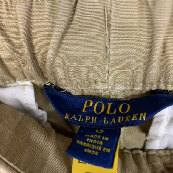 Polo Ralph Lauren Boys 12 Cargo Shorts Tan Brown Rip Stop Pull On Logo - Picture 6 of 16